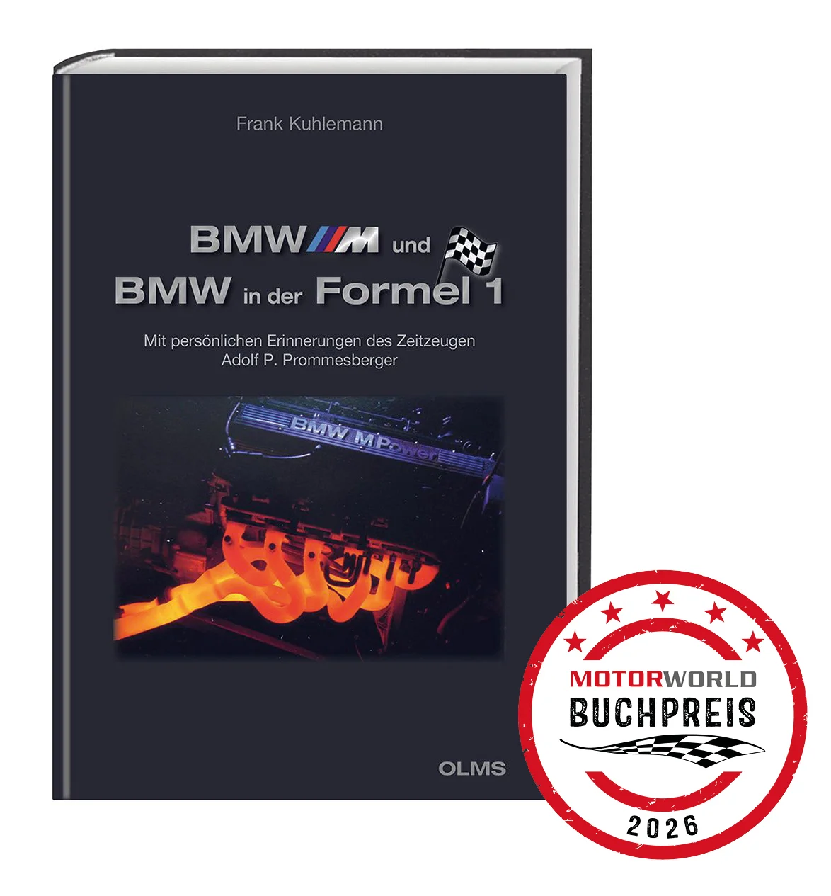 Buchcover „BMW M und BMW in der Formel 1“ von Frank Kuhlemann mit Siegel Motorworld Buchpreis 2026